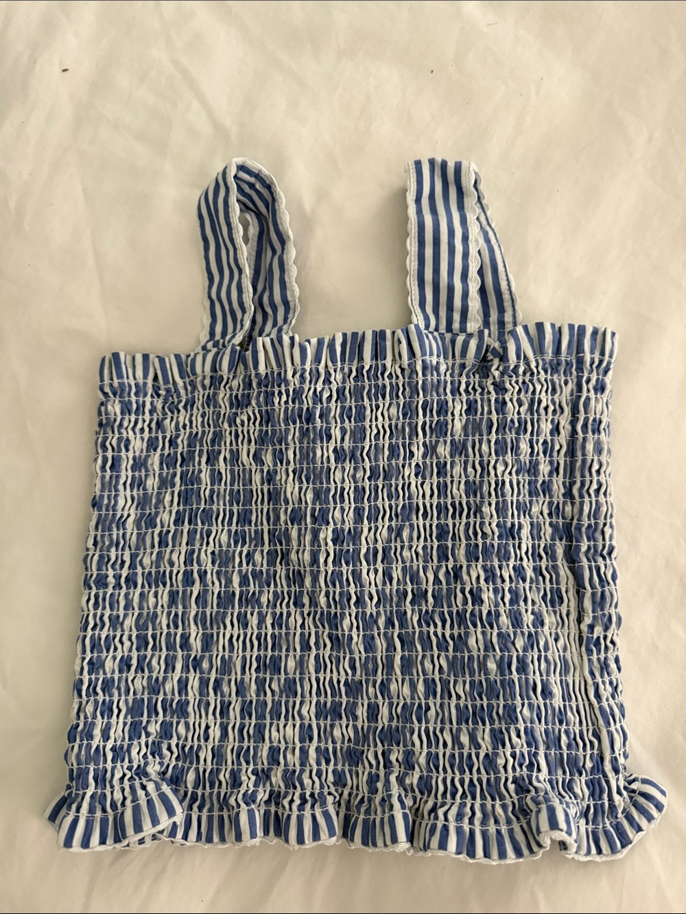 Crewcuts Blue and White Smocked Cropped Tank Top